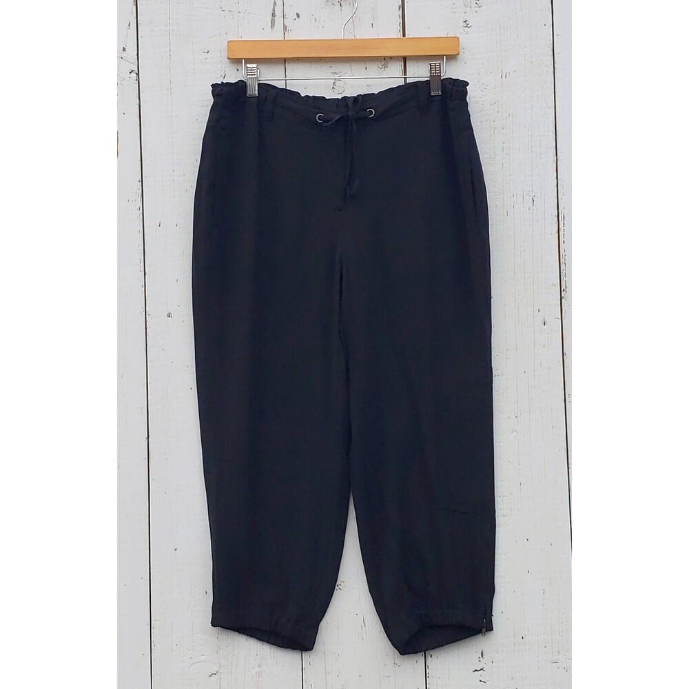 Eileen Fisher Women's Black Relaxed 100% SILK Drawstring Crop Lantern Pants Sz S